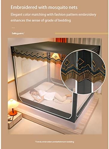 Fabric Bed Drapes Mesh Protection Canopy Shielding Netting,Summer Mosquito Net Bed Netting Canopy 4 Corners Post Square Mosquito Netting Bed Tent Without Stand for Full Queen King Size,Yello