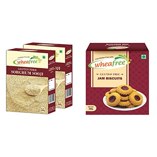 Image of Wheafree Gluten Free Sorghum Sooji (Pack of 2 x 400g Each) & Wheafree Gluten Free Jam Biscuits (400g) | Tasty & Crunchy Jam Biscuits | Best Teatime Snacks | Vegetarian