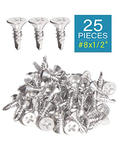 Image of #8 x 1 /2 inch Stainless Flat Head Phillips Self Drilling Screws (25pcs), Stainless Steel 410 Fully Threaded Sheet Metal Tek Screws Wood to Metal | by IMSCREWS
