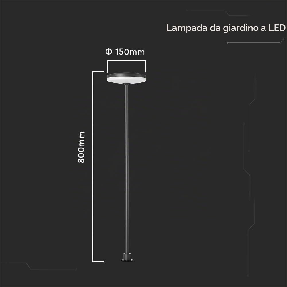 V-TAC Illuminazione per esterni, luci da giardino, IP65, alloggiamento antracite, 12 Watt, 1135 lumen, 3000 K