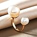 Double Shell Pearl Statement Ring for Women Gold Plated Fashion Adjustable Engagement Promise Big Balls Open Wrap Finger Rings Comfort Fit Wedding Halloween Christmas Jewelry Size 8 (White)