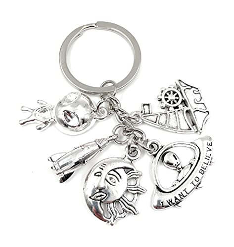 Onwomania Alien Rocket Spaceship Believe Llavero Llavero Metal Plateado