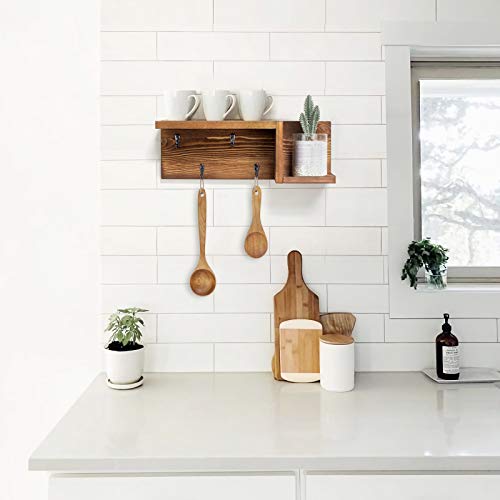 Akko Wooden Key Holder For Wall Decorative Mail And Key Holder Organizer With 4 Key Hooks And “Z” Shape Wall Mount Floating Shelf ,Rustic Home Decor For Wall, Entryway, Mudroom, Bathroom #TOP4