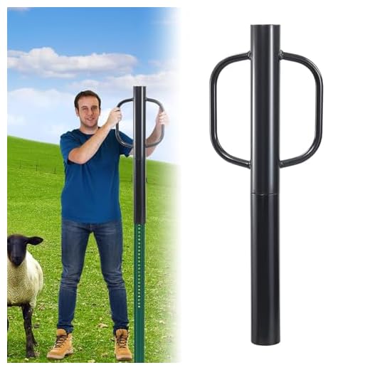 Zaunpfostenrammer, 80 cm Pfostenrammer mit Griff, 6.8 cm Innendurchmesser Handpfostenrammer, 5 KG Hochleistungs Schwarzstahl T Pfostenrammer, Handramme für U-Zaunpfosten und Holzpfosten