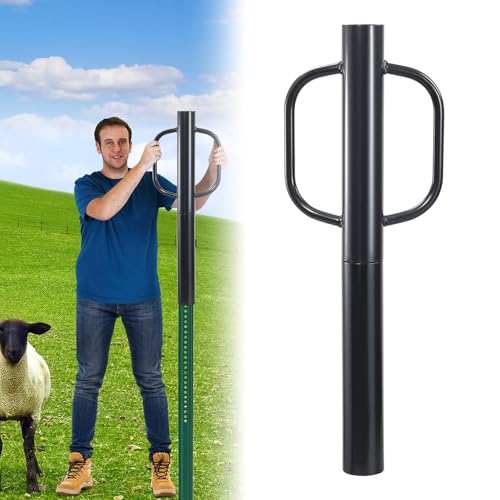 Zaunpfostenrammer 80 cm Pfostenrammer mit Griff 6.8 cm Innendurchmesser Handpfostenrammer 5 KG Hochleistungs Schwarzstahl T Pfostenrammer Handramme für U-Zaunpfosten und Holzpfosten