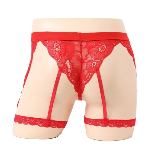 Mens Sissy Thongs Underwear Sexy Lace Panties Boxer Briefs Sheer Pouch Garter Crossdress Underwear Lingerie for Men3
