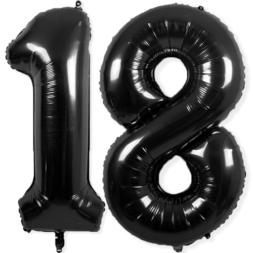 18 Balloon Number, 40 Inch Black Foil Balloons Giant Jumbo Helium Number 18 Balloons for 18th Birthday Decorations Anniversary Events Adults Party Decorations (Black)