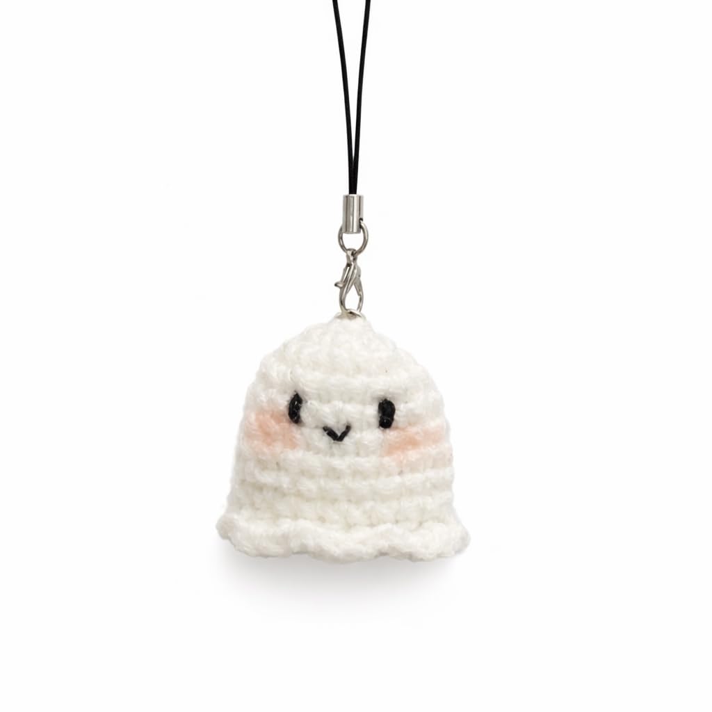 Cute Crochet Ghost Phone Charm, White, Handmade Knitted Mini Ghost Pendant Strap for Smartphones-image-30