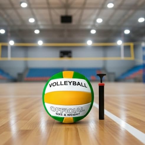 Image of Playzoo Volleyball, Match Ball, 12 Panels, Genuine Leather Pasted, Butyl Threadwounded Bladder, As Per VFI Standard, to Play on All Indoor & Outdoor Surfaces (Size - 4) (Design2)