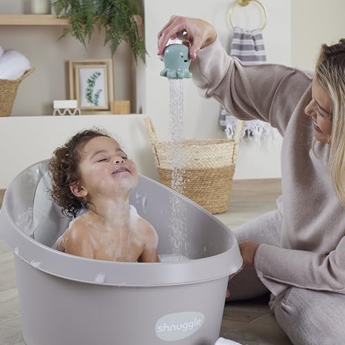 Image of Toddler Bath Tub | Larger Bath for Bigger Kids at Bathtime | Includes Warm and Soft Foam backrest | Grippy Anti-Slip Surface | Includes Easy Drain Bath Plug | Taupe Beige