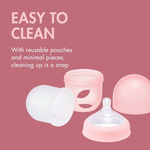 Image of Boon Nursh Bottles - Slow Flow - Silicone Baby Bottles Help Ease Colic Symptoms - Formula and Breast Milk Only Touch Platinum Food-Safe Silicone - Pink - 0-3 Months - 3 Count - 4 Ounce