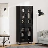 Design minimaliste : lignes épurées, aspect chêne noir et inserts en verre créent un extérieur intemporel de meuble bas qui s'intègre parfaitement dans la cuisine, le bureau ou le couloir. Les surfaces mates et les poignées en fer soulignent le look industriel et font de ce meuble un accroche-regard dans chaque appartement.