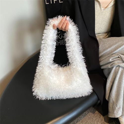 Image of Fluffy Shoulder Hobo Bag Handbag and Purse Women Y2K Fuzzy Soft Plush Underarm Tote Bag