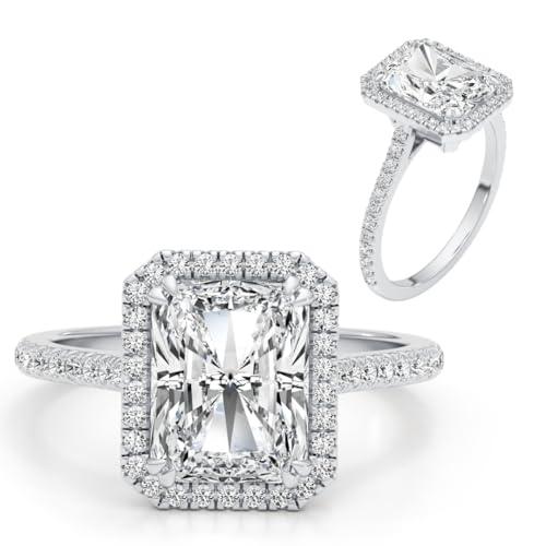 3 Carat Radiant Cut Moissanite Engagement Statement Wedding Band Ring for Women in 14k White Gold (G-H, VVS, 3.35 CTW) Anniversary Promise Ring Size 4.5 to 11