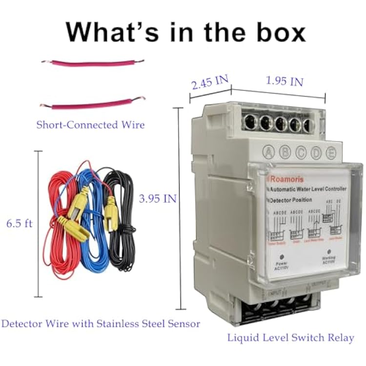 Automatic Water Level Controller,Liquid Level Sensor ,Auto 110V Pump Float Switch Relay ,Pump Control with 6.5ft Detector,4 Modes NC01