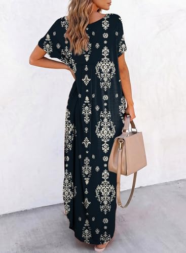 Image of Dokotoo Summer Dresses for Women 2026 Casual Maxi Dress V Neck Cap Sleeve Long Sundress with Pockets Beach Vacation