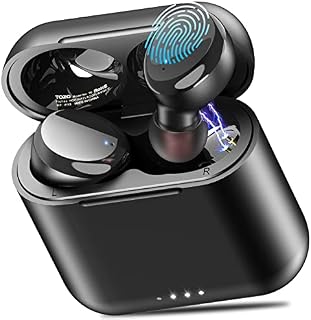 TOZO T6 bezprzewodowe słuchawki douszne Bluetooth Sport Touch control Wireless zestaw słuchawkowy Bluetooth z bezprzewodowym etui do ładowania, mikrofonem Premium Sound Bass czarny