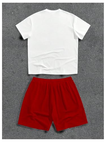 GORGLITTER Men's 2 Piece Cross Letter Graphic Tracksuit Short Sleeve Tee Top Drawstring Shorts Sets Y2K Vacation Outfit2