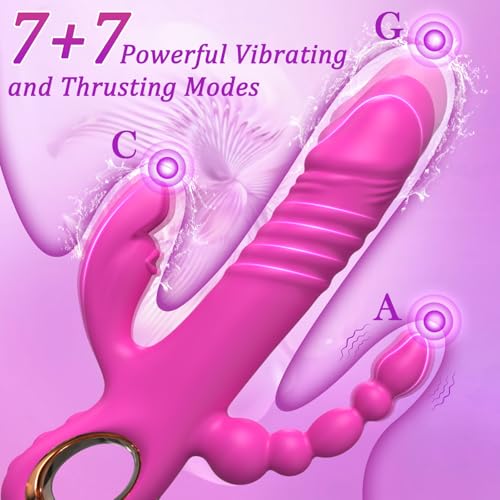 Image of Thrusting Dildo Vibrator Sex Toys for Women, G Spot Anal Rabbit Vibrators Adult Sex Toys with 7 Powerful Speeds & 7 Vibrating Modes Upgrade Silicone Waterproof Rechargeable,Rose