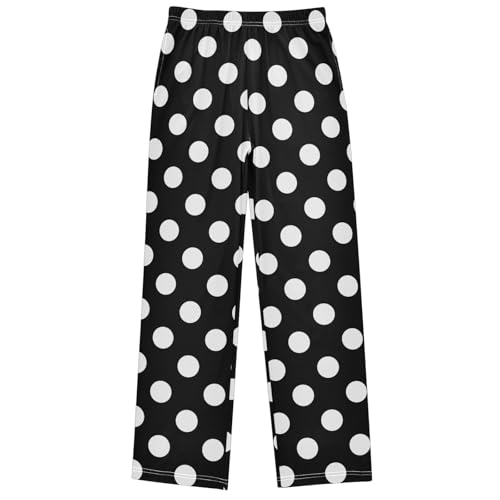 Boy's Pants White Large Polka Dot Jogger Pants Elastic Waist Long Bottoms Trousers with Pockets 6-14 Years
