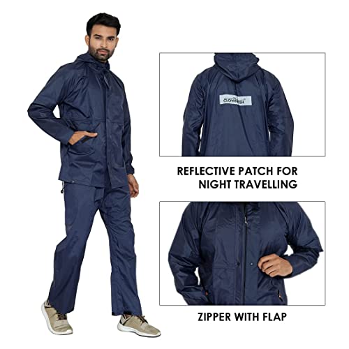 Image of THE CLOWNFISH ankle length Rain Coat for Men Waterproof for Bike Raincoat for Men with Hood Nylon Material. Set of Top and Bottom.