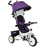 HOMCOM 6 in 1 Baby Trike, Kids Tricycle, Pedal Push Bike w/Parent Handle, Removable Canopy, 5-Point Harness, Storage, Footrest, Brake, for 1-5 Years Toddler, Purple