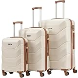 Hoteel Gepäck-Set, 3-teiliges ABS-Hartschalen-Koffer mit Spinner-Rädern, TSA-Schloss, leichtes Reise-Handgepäck, für Business, Beige, 3 Piece(20/24/28), Hartschalen-Gepäck-Set mit leisen Rollen und
