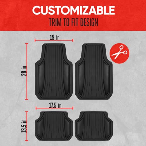 Image of Motor Trend Rubber Car Floor Mats - Durable, All Weather Protection with Non-Slip Backing, Two Tone Accent - For Front and Rear, Black & Gloss Black