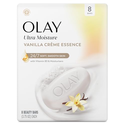 Olay Beauty Bar, Ultra Moisture,10x More Moisturizers, 24/7 Soft & Smooth Skin, Gentle Cleanse on Face & Body, Vitamin B3 Complex, For All Skin Types, Vanilla Crème Scent, 3.75 oz, (Pack of 8)