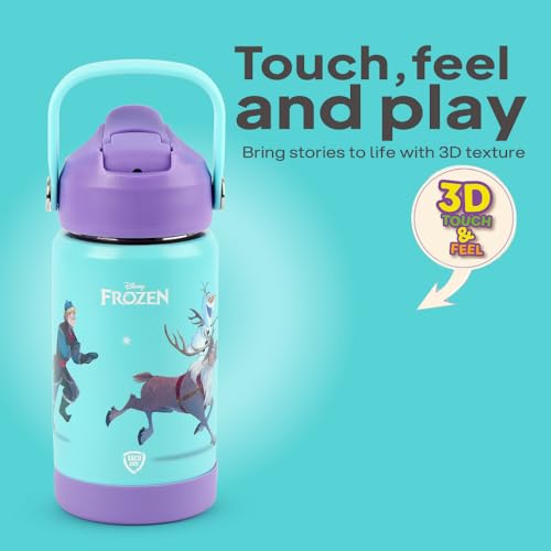 Image of CELLO Kidzbee Gen Alpha Stainless Steel Kids Flask Water Bottle 370 ml | 3D Frozen Touch & Feel Design, Leakproof Lightweight Easy to Carry Hot and Cold Kids Flask Water Bottle for School & Travel