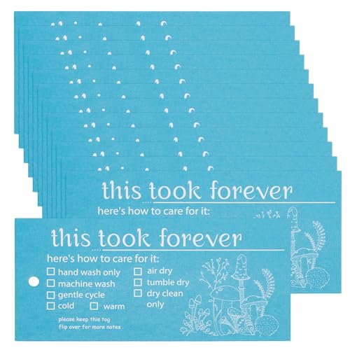 FREEBLOSS 100pcs Handmade Care Tags Handmade Fabric Washing Instructions Gift Tag Labels for Clothing Labels, 4.3x2inch White Paper Washing Tag for Crocheted Knitted Quilting Items Gift (Blue)