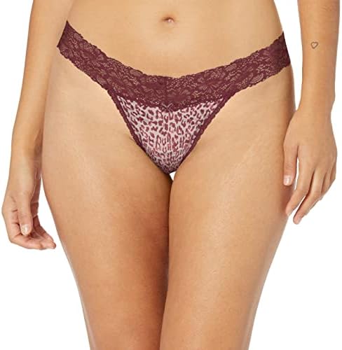 Maidenform Women's Underwear, Stretch Lace Thong Panty (Retired Colors), Unique Animal Print Creme Pink, 5