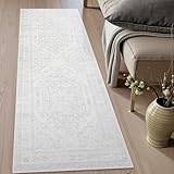 Uphome Boho Kitchen Runner Rug, 2x6 Washable Hallway Runner Rugs Non Slip, Soft Modern Entryway Carpet Runners Low Pile, Non Shedding Rug Runner for Laundry Bedroom Bathroom, Light Grey