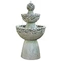 Teamson Home 36.5 in. Outdoor 3-Tier Zen-Style Pedestal Water Fountain in. with Stone Trim with Pump and 2.64 Gallon Capacity, Stone Gray