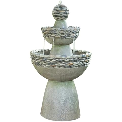 Teamson Home Majestic 2 Tiered Stone Look Zen Pedestal Floor Waterfall Fountain Cover