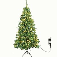 Aigostar Sapin de Noël Artificiel 180 cm avec Guirlande Lumineuse LED 18 M,8 Modes d'Éclairage,300 LED Lumières Blanche Chaude,450 Branches, Inclus Support en Métal, Décoration de Noël, Vert