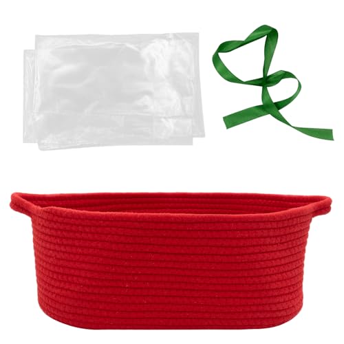 Image of Woven Basket with Gift Bags and Ribbons, 14 inchX 10 inch X 6 inch Storage Basket Red | Gift Storage Organizer Basket Bin Shelf Shelves Cotton Rope Basket for Nursery, Pet Toys