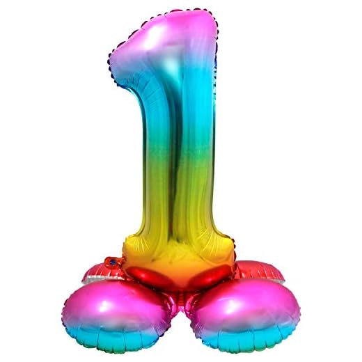 Folat-Globo de plástico Rainbow con base-Número 1-aprox. 81 cm, color, Costumes (8714572642910)