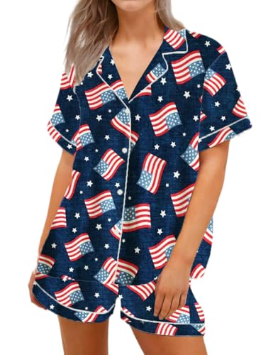 Image of Women Easter Pajamas Set Cute Bunny Button Down Shirt and Shorts 2 Piece Pj Set Y2K Easter Outfits