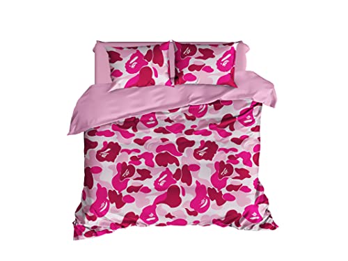 Shopyland Camo Bedding Set, Camouflage Duvet Cover, Military Pattern Bed Covering, B-223 (Full Set 83"X87", Pink) #TOP9