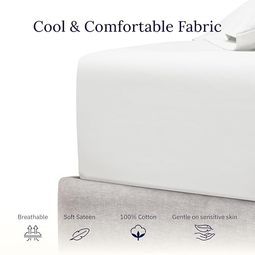 California Design Den Twin Fitted Sheet, Soft 400 Thread Count 100% Cotton, No Pop-Off Elastic, Deep Pocket Cooling Sheets, Durable Sateen Weave Bottom Sheet for Adults (Twin, Antique White)