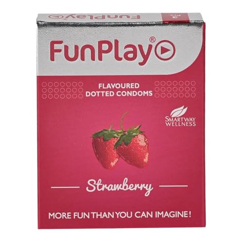 Image of Funplay Strawberry Dotted Condoms 3 PCS | Flavoured Latex Condoms | Dotted Texture for Added Sensation | Smooth Lubricated Surface | Comfortable Fit | Travel Friendly Pack