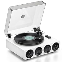 1 by ONE Plattenspieler mit integrierten Lautsprechern, Phono Vorverstärker, Riemenantrieb, 33/45 RPM, MM-Tonabnehmer, Bluetooth Eingang