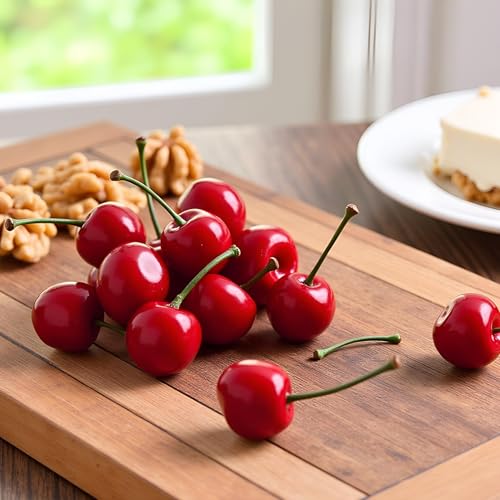 20 Pcs Red Artificial Cherries,Fake Cherries,Fake Fruit Decor Simulation Cherry Model Lifelike Fruit Cherry Ornament,Home Kitchen Party Decoration Desk Ornament Photography Prop Fake Candy,Fake Bake - Thumbnail 2