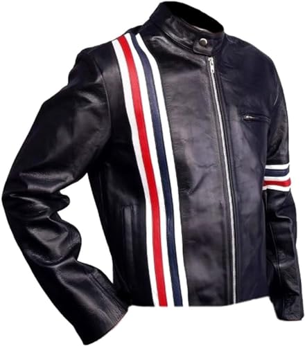 American USA Flag Easy Rider Peter Fonda Vintage Mens Cafe Racer Black Motorcycle Biker Leather Jacket3