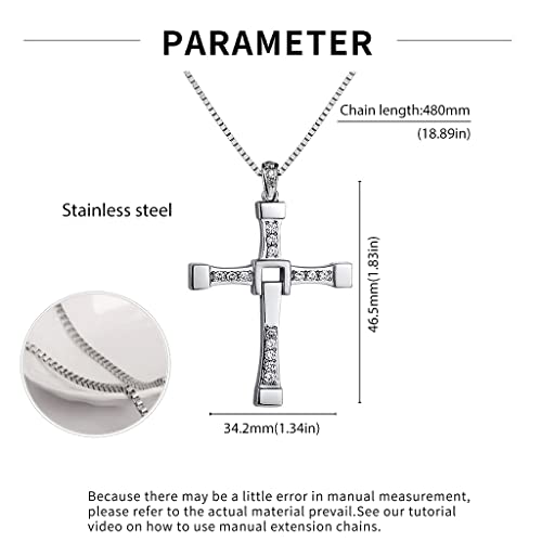 Image of Zibuyu Cross Necklace for Men Dominic Toretto's Cross Pendant Necklace The Fast and the Furious Titanium Steel Cross Neck Pendant Jewelry for Men and Boy's (Silver)