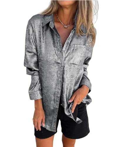 Gihuo Women's Metallic Button Down Shirts Long Sleeve...
