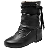  SJJH Botines de caña corta con cuña para mujer, color Negro, talla 35 EU
