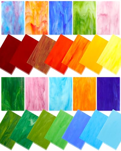 FIVEIZERO 24 Sheets Stained Glass 4x6 Inch – Rainbow Stained Glass Sheets for DIY Crafts, Mosaic Glass Art, Fused Glass Supplies, Iridescent Mixed Colors for Home Decor & Suncatchers FIVEIZERO 24 Sheets Stained Glass 4x6 Inch – Rainbow Stained Glass Sheets for DIY Crafts, Mosaic Glass Art, Fused Glass Supplies, Iridescent Mixed Colors for Home Decor & Suncatchers