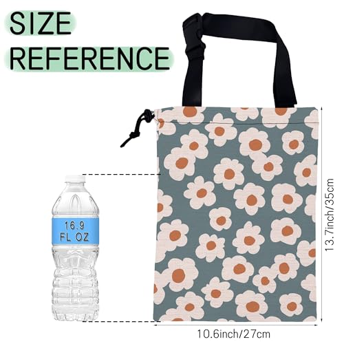Image of Groovy Flowers Car Garbage Bag,Daisy Waterproof Small Car Trash Bag Hanging Back of Seat,Drawstring Hanging Car Trash Bag with Adjustable Buckle for Car Accessories